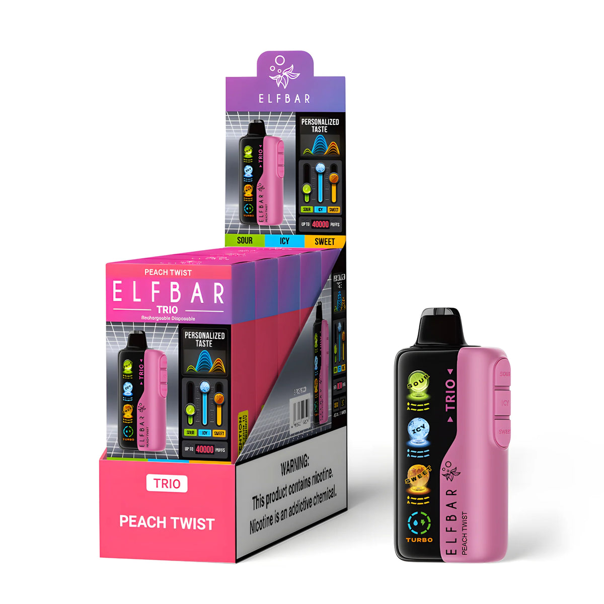 ELF BAR Trio 40000 Peach Twist 5% nikotin – 10 darabos csomagolású doboz