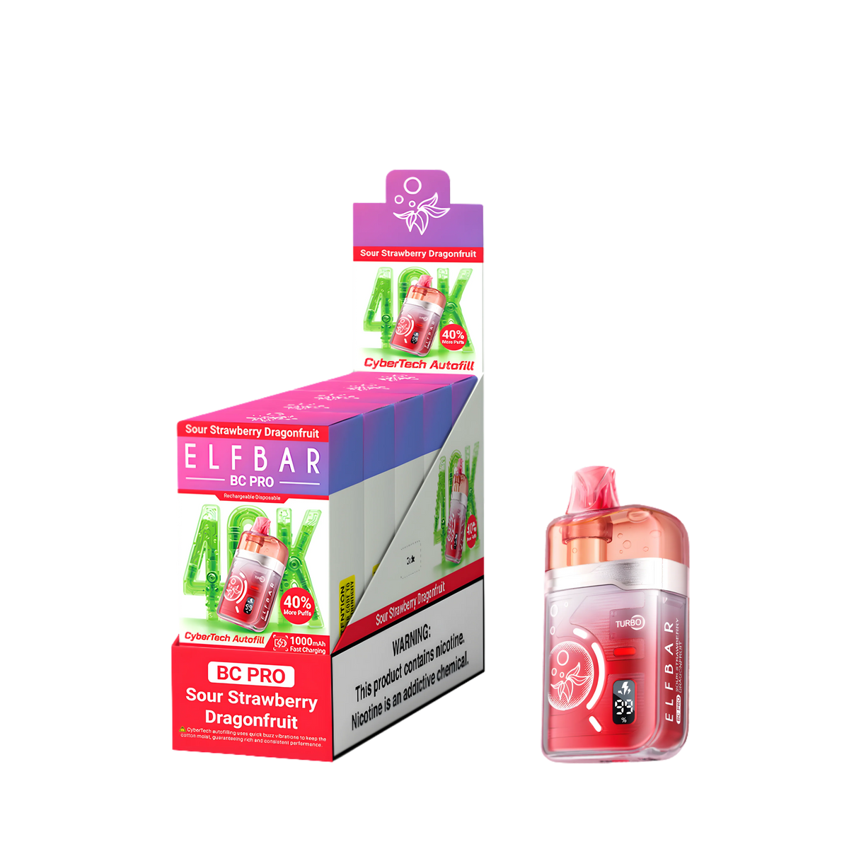 Elf Bar BC40000 Pro Sour Strawberry Dragonfruit 5% – külső doboz