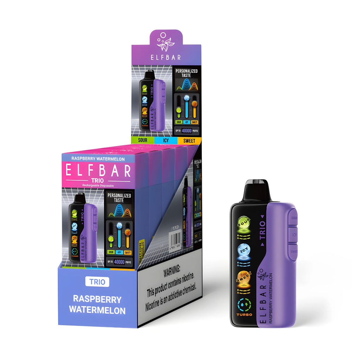 ELF BAR Trio 40000 Raspberry Watermelon 5% nikotin – 10 darabos csomagolású doboz