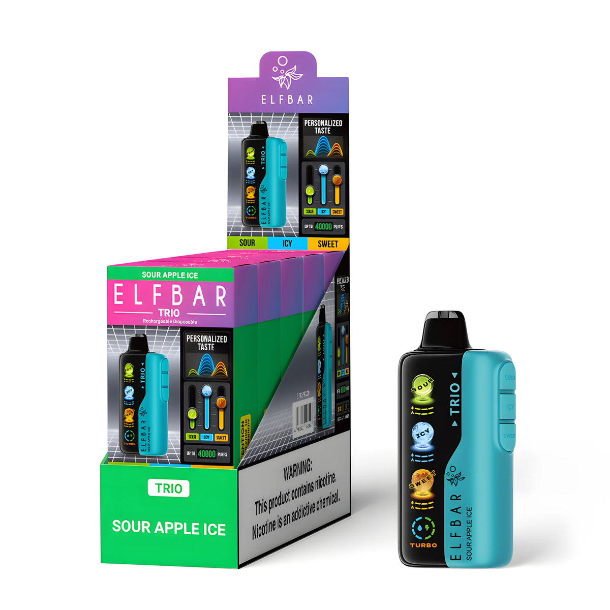 ELF BAR Trio 40000 Sour Apple Ice 5% nikotin – 10 darabos csomagolású doboz