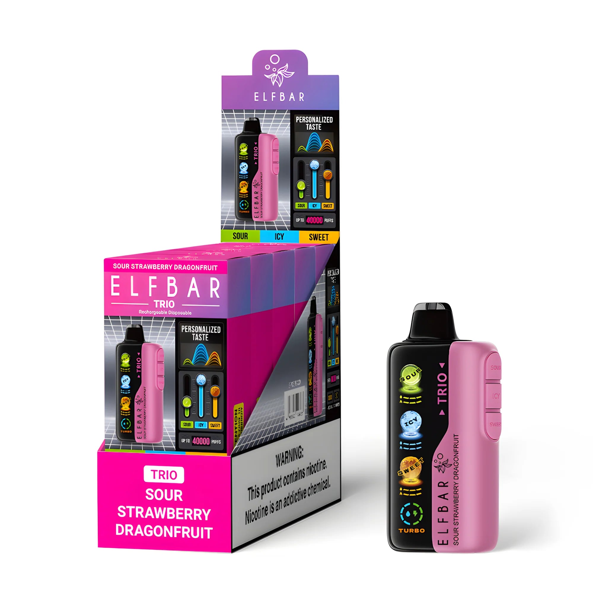 ELF BAR Trio 40000 Sour Strawberry Dragonfruit 5% nikotin – 10 darabos csomagolású doboz