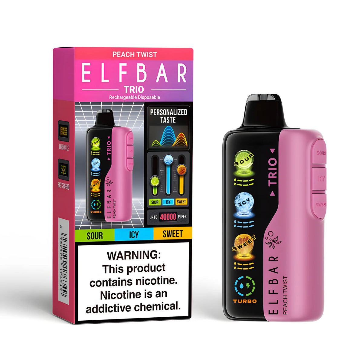 ELF BAR Trio 40000 Peach Twist 5% nikotin – termék dobozzal