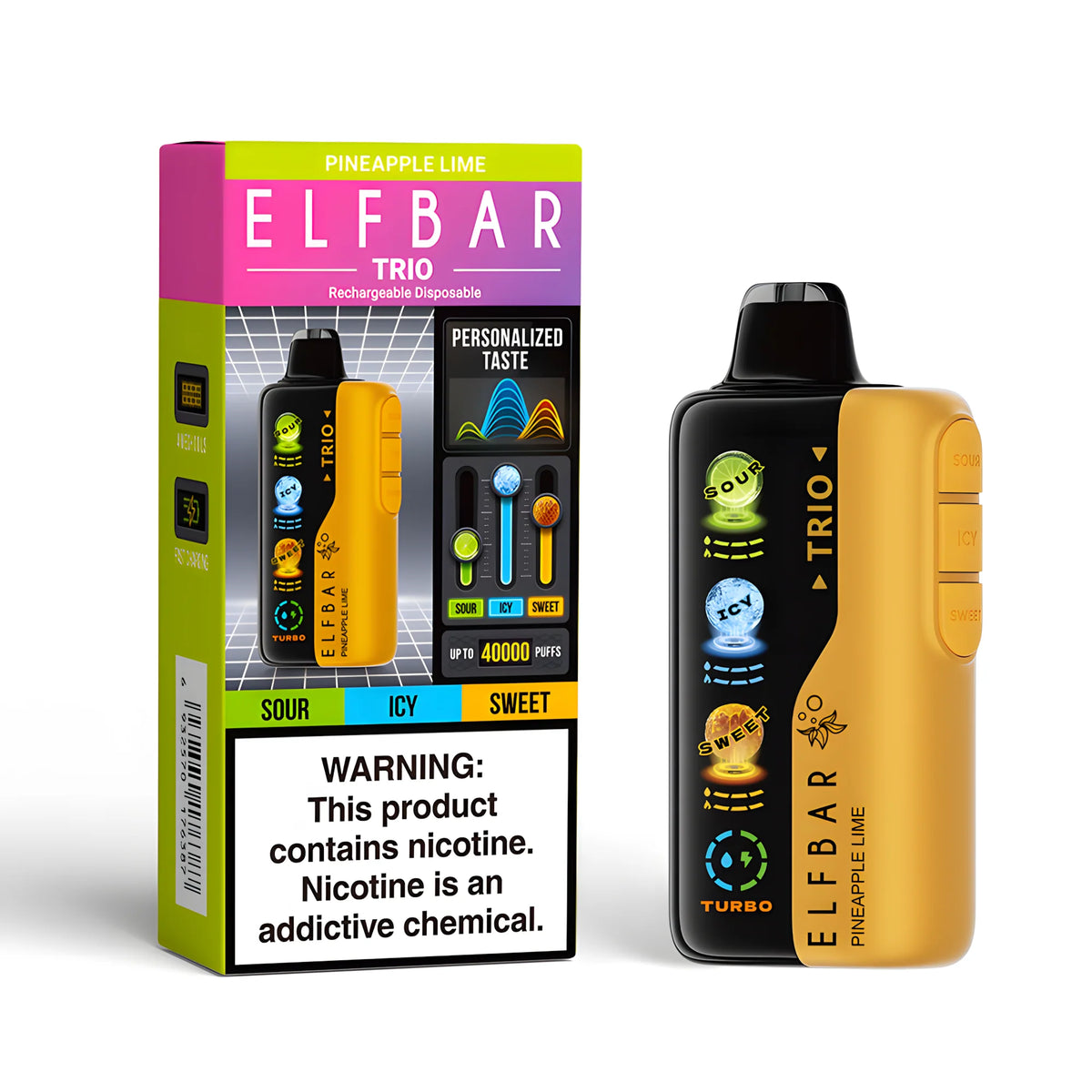 ELF BAR Trio 40000 Pineapple Lime 5% nikotin – termék dobozzal