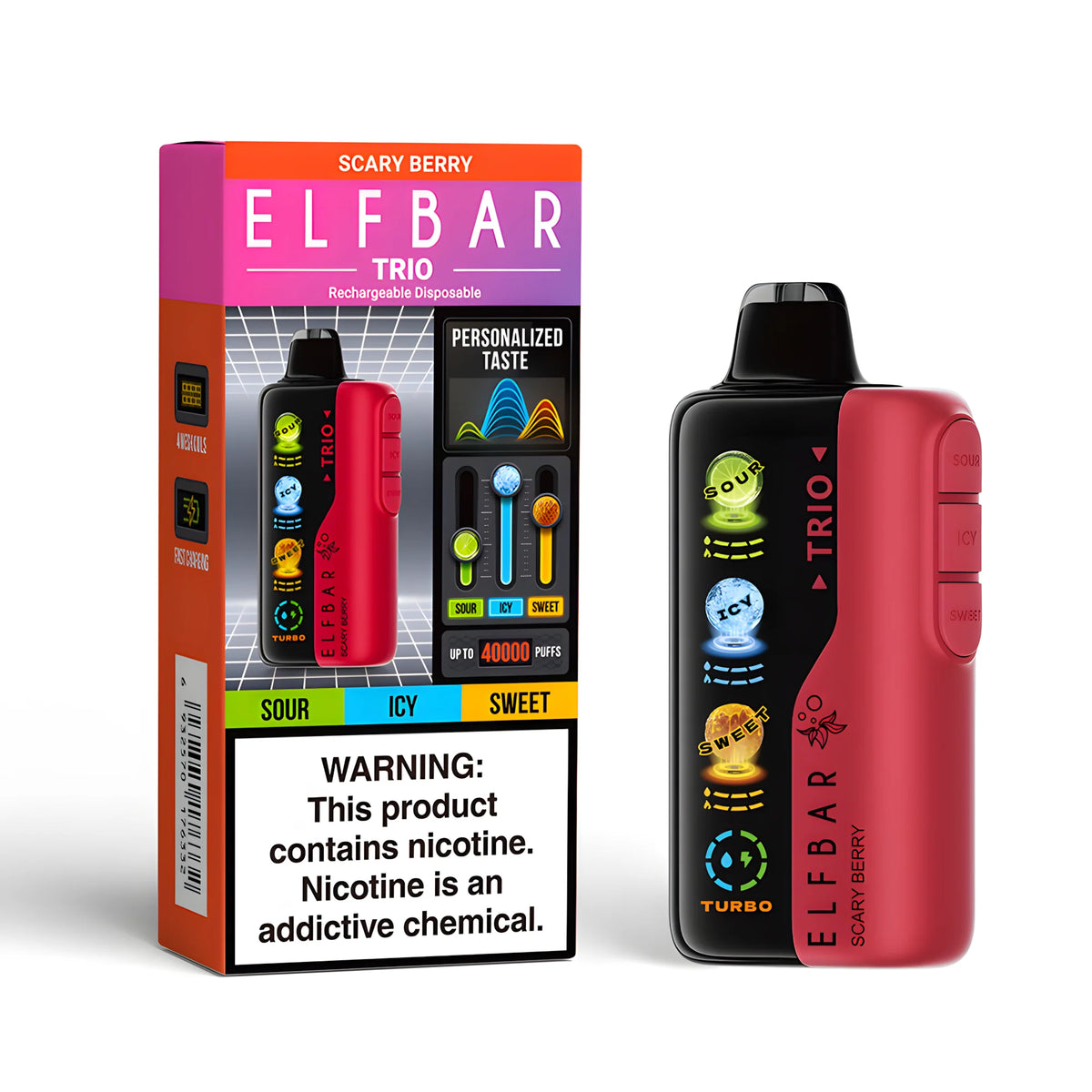 ELF BAR Trio 40000 Scary Berry 5% nikotin – termék dobozzal